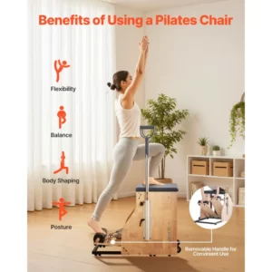 Home vevor pilates chair, split pedal stability combo chairs with handles, rubber wood frame yoga fitness trainer, exercise reformer, pilates resistance workout equipment, for home gym studio workout